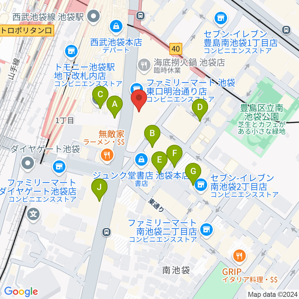 ヤマノミュージックサロン池袋周辺の駐車場・コインパーキング一覧地図