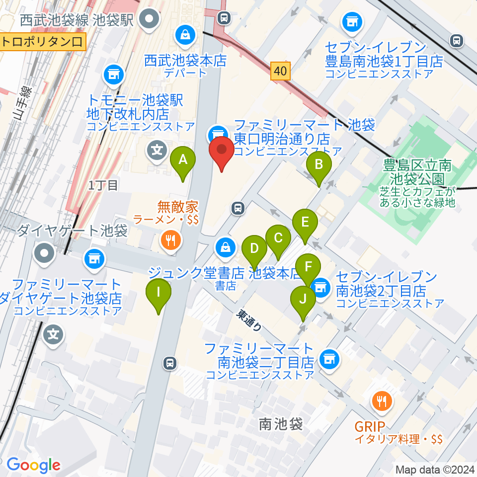 ヤマノミュージックサロン池袋周辺の駐車場・コインパーキング一覧地図