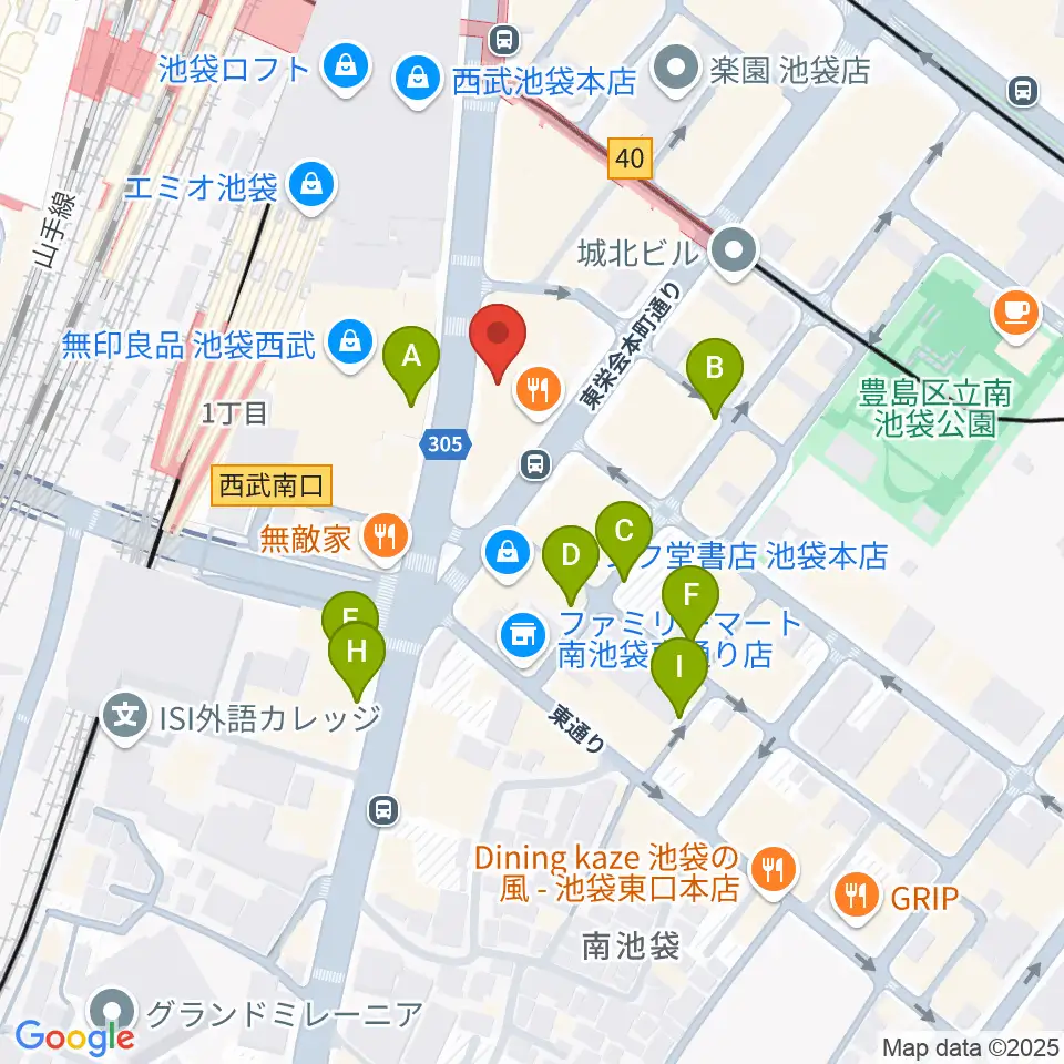 ヤマノミュージックサロン池袋周辺の駐車場・コインパーキング一覧地図