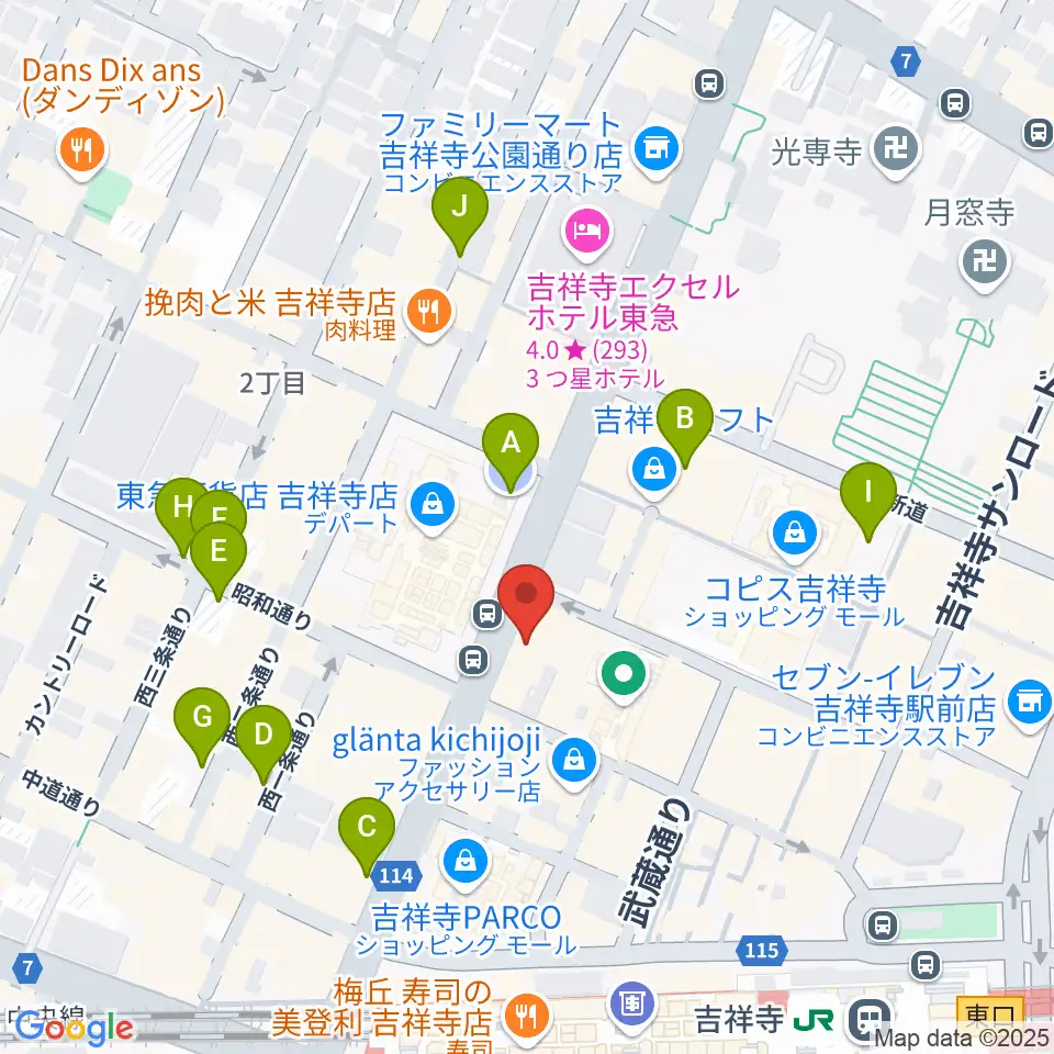 ヤマノミュージックサロン吉祥寺周辺の駐車場・コインパーキング一覧地図