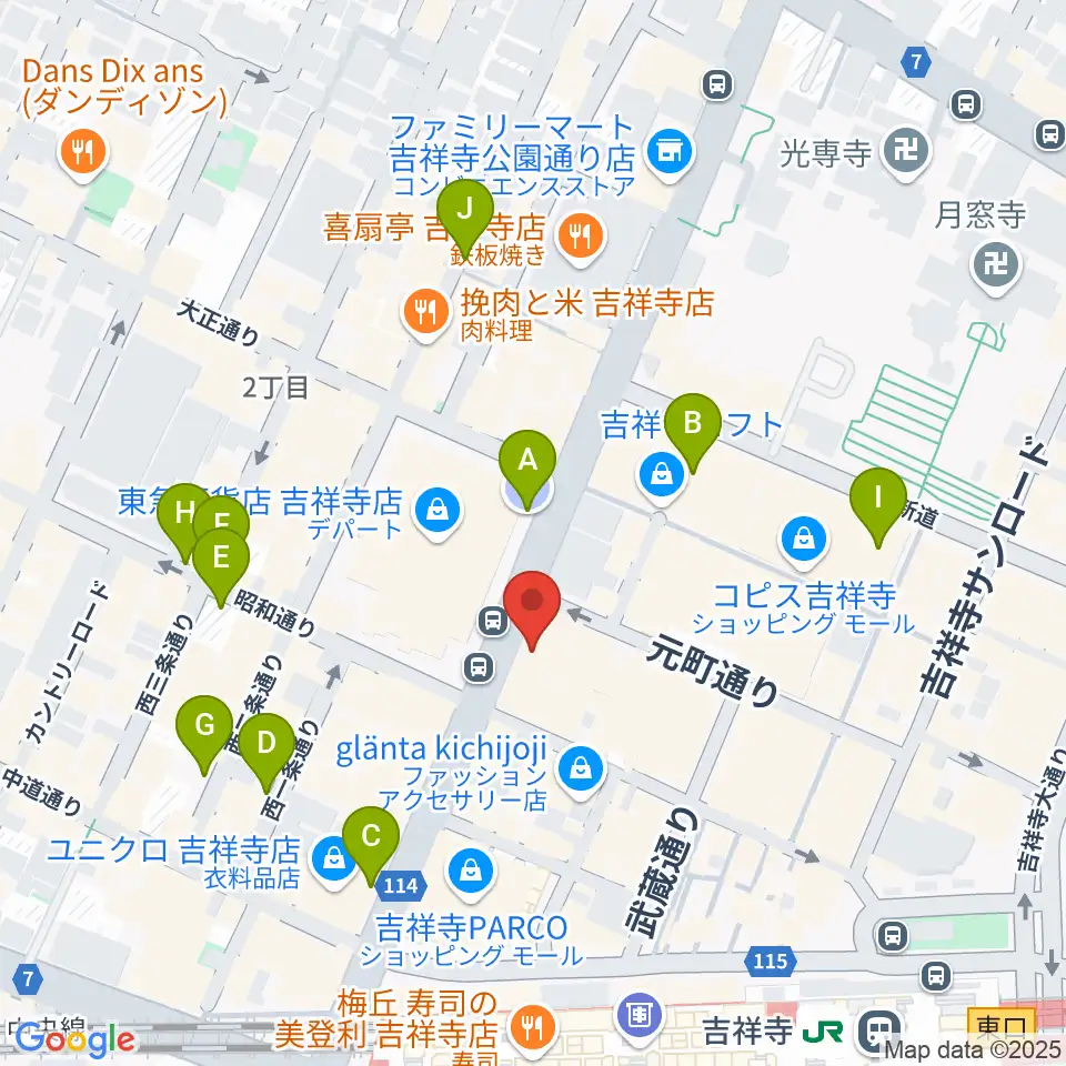 ヤマノミュージックサロン吉祥寺周辺の駐車場・コインパーキング一覧地図
