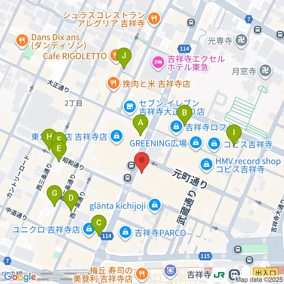 ヤマノミュージックサロン吉祥寺周辺の駐車場・コインパーキング一覧地図