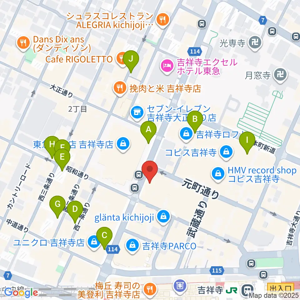 ヤマノミュージックサロン吉祥寺周辺の駐車場・コインパーキング一覧地図