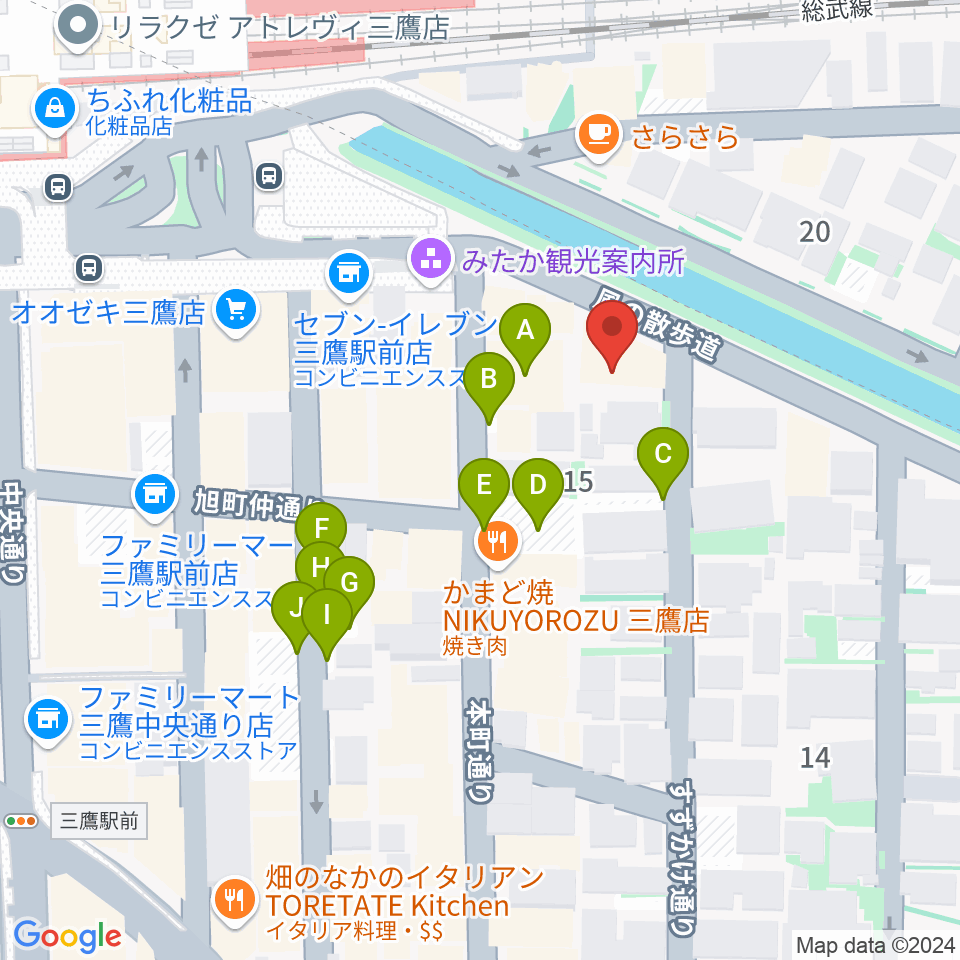 ヤマノミュージックセンター三鷹周辺の駐車場・コインパーキング一覧地図