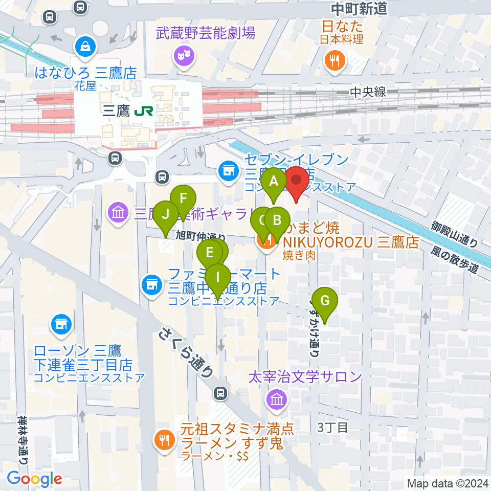 ヤマノミュージックセンター三鷹周辺の駐車場・コインパーキング一覧地図