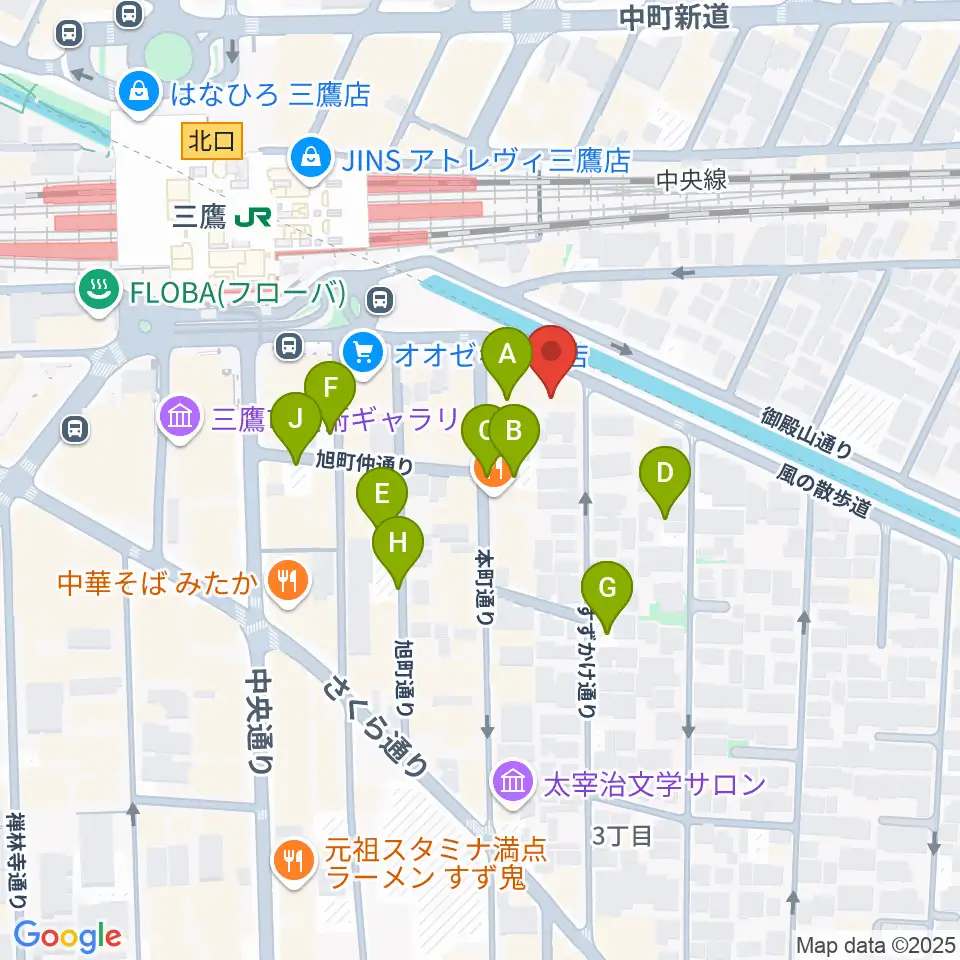 ヤマノミュージックセンター三鷹周辺の駐車場・コインパーキング一覧地図