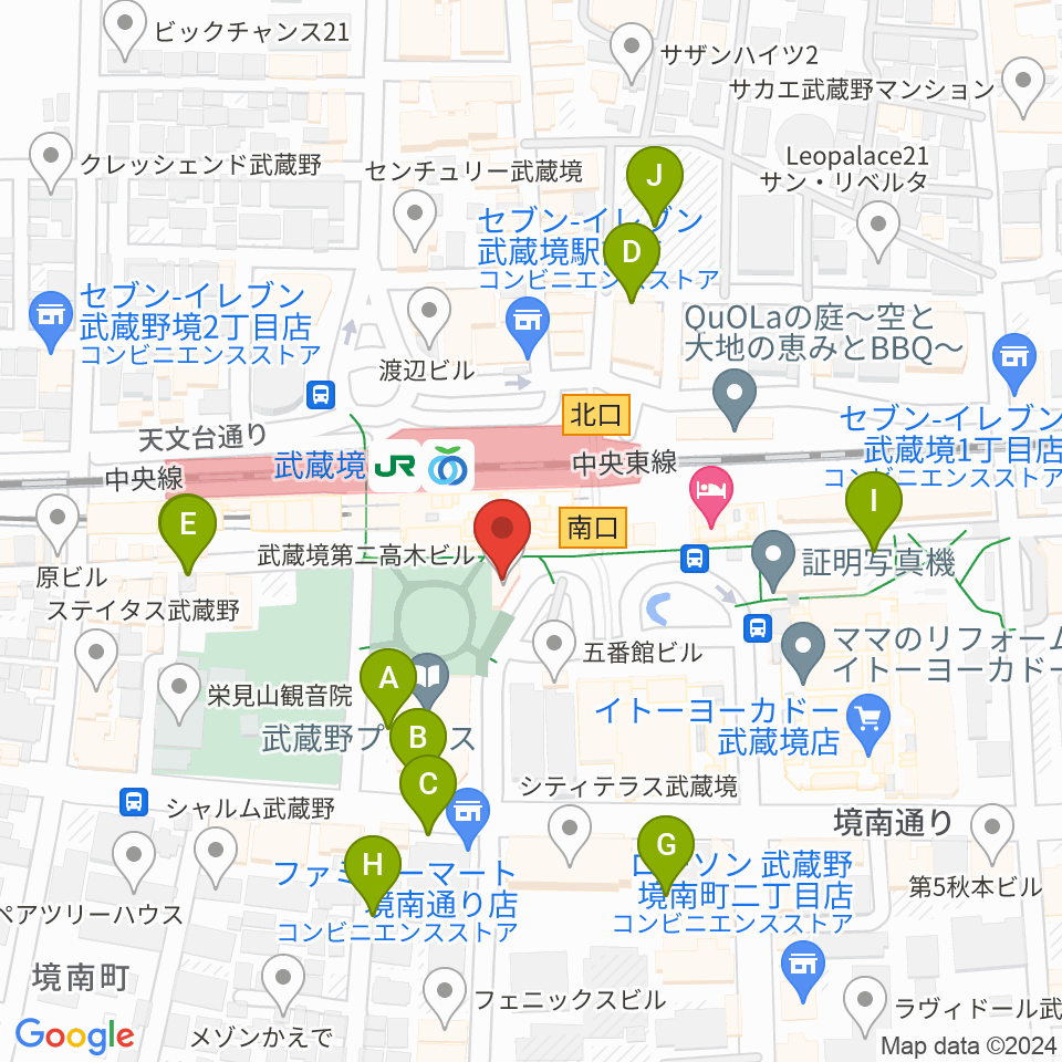 ヤマノミュージックセンター武蔵境周辺の駐車場・コインパーキング一覧地図