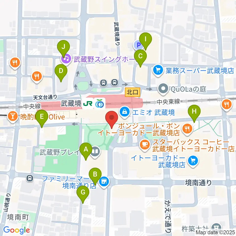 ヤマノミュージックセンター武蔵境周辺の駐車場・コインパーキング一覧地図