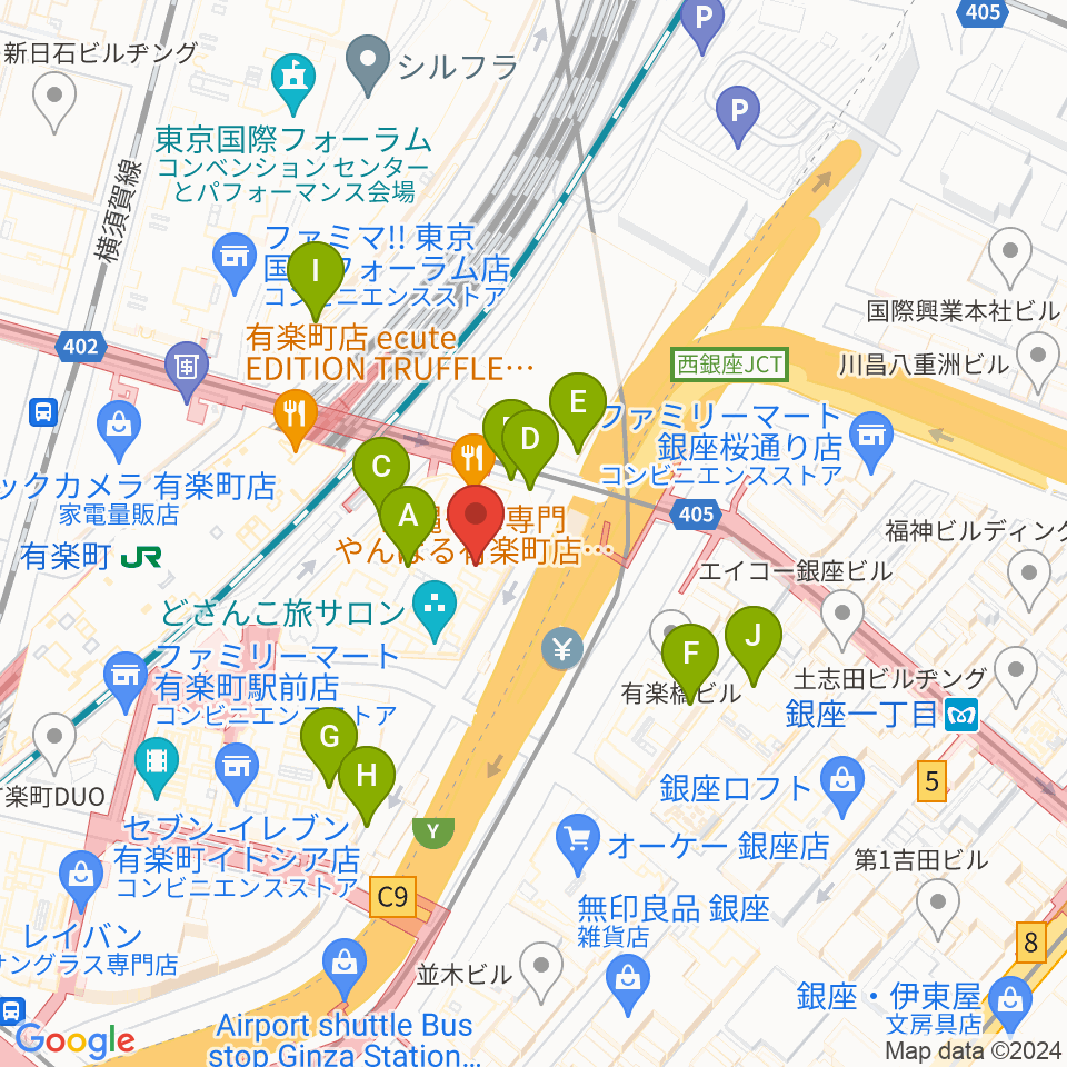 ヤマノミュージックサロン有楽町周辺の駐車場・コインパーキング一覧地図