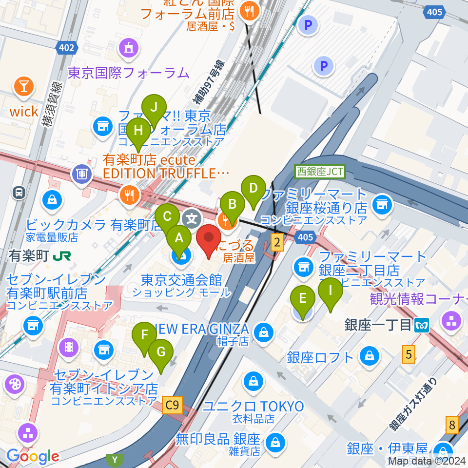 ヤマノミュージックサロン有楽町周辺の駐車場・コインパーキング一覧地図