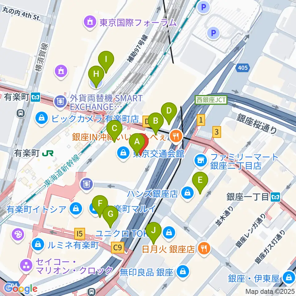 ヤマノミュージックサロン有楽町周辺の駐車場・コインパーキング一覧地図