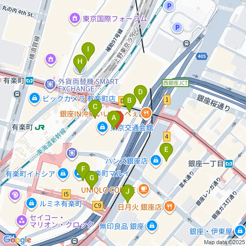 ヤマノミュージックサロン有楽町周辺の駐車場・コインパーキング一覧地図