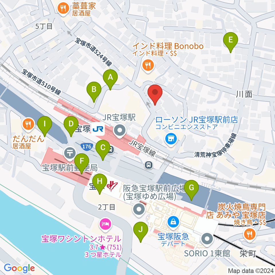 宝塚ミュージックリサーチ周辺の駐車場・コインパーキング一覧地図