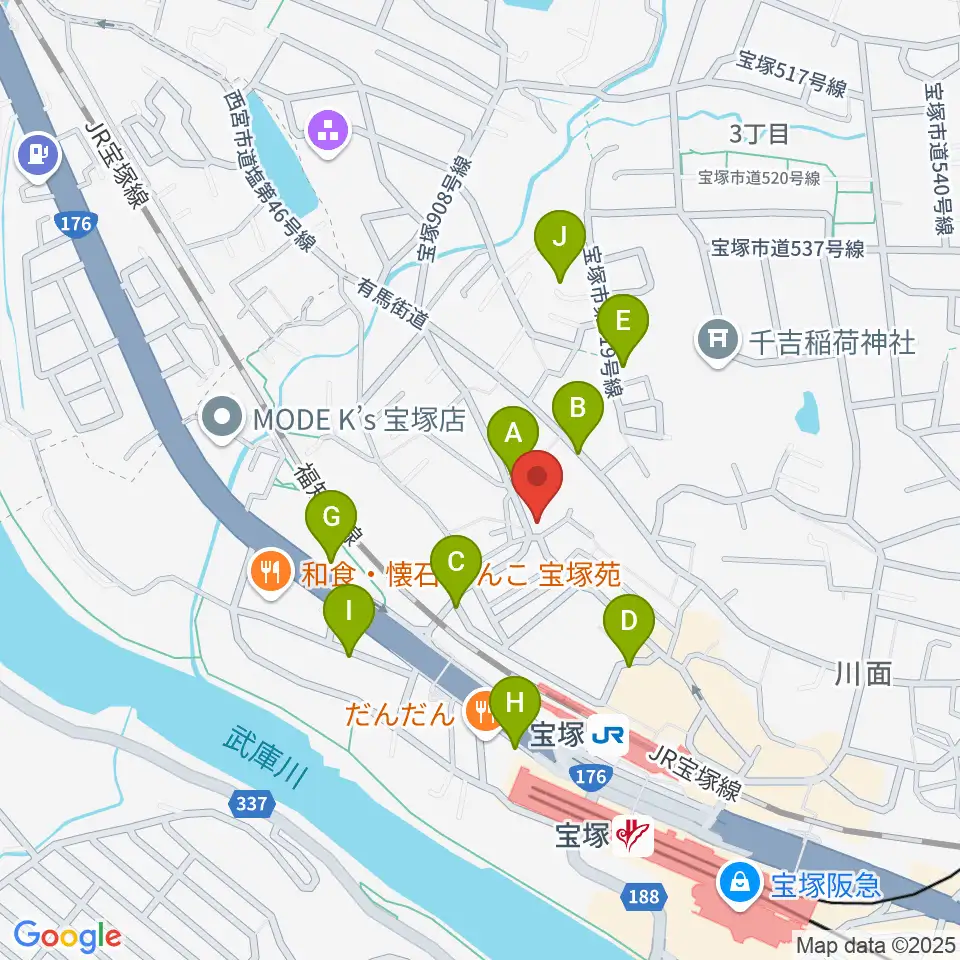 宝塚ミュージックリサーチ周辺の駐車場・コインパーキング一覧地図