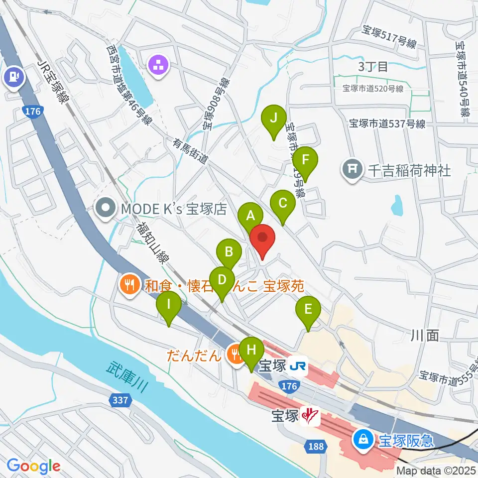 宝塚ミュージックリサーチ周辺の駐車場・コインパーキング一覧地図