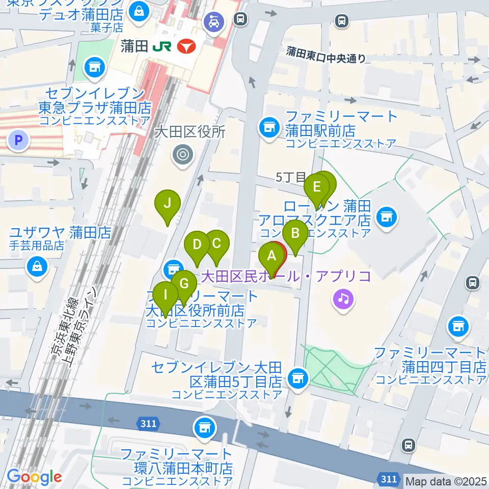 蒲田音楽学園 東口センター周辺の駐車場・コインパーキング一覧地図