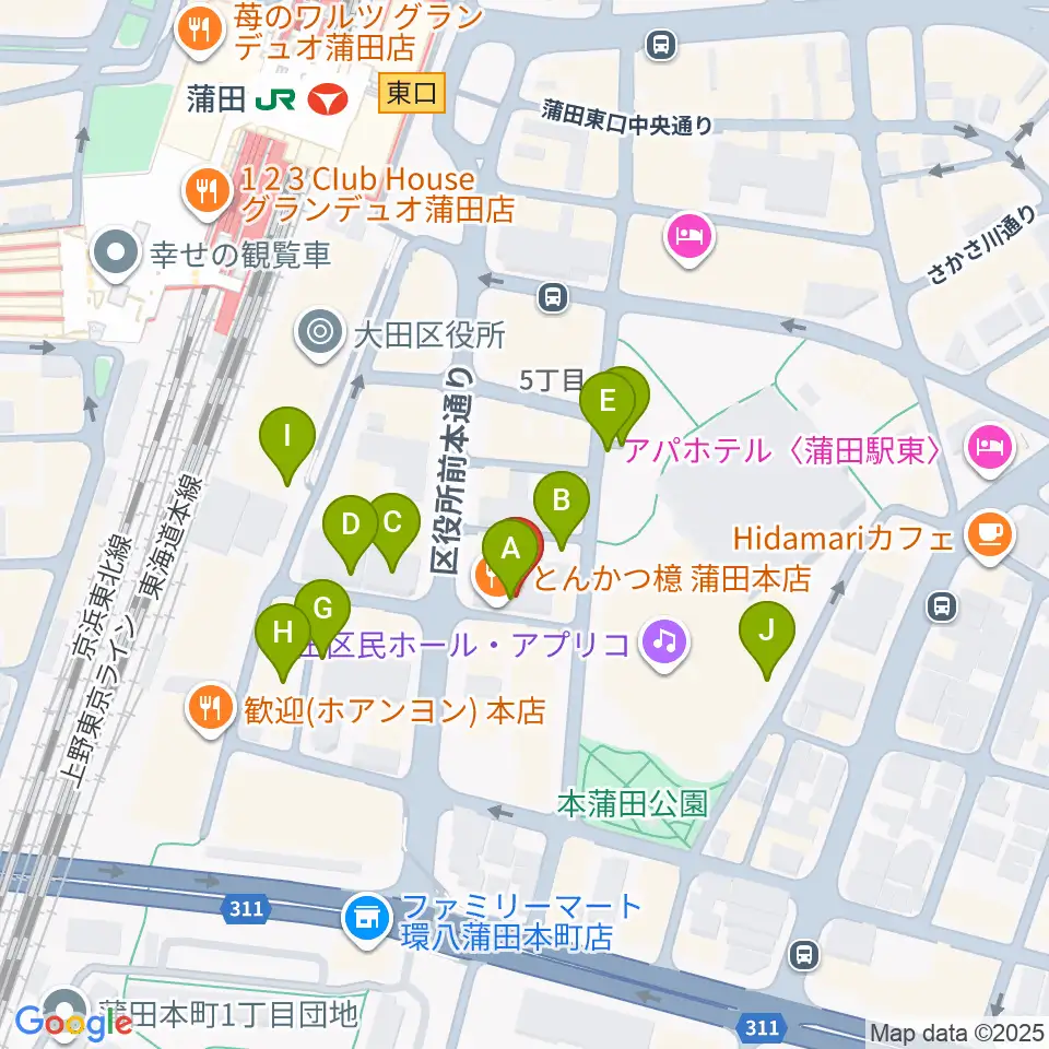 蒲田音楽学園 東口センター周辺の駐車場・コインパーキング一覧地図