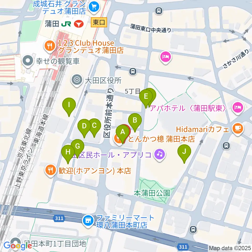 蒲田音楽学園 東口センター周辺の駐車場・コインパーキング一覧地図