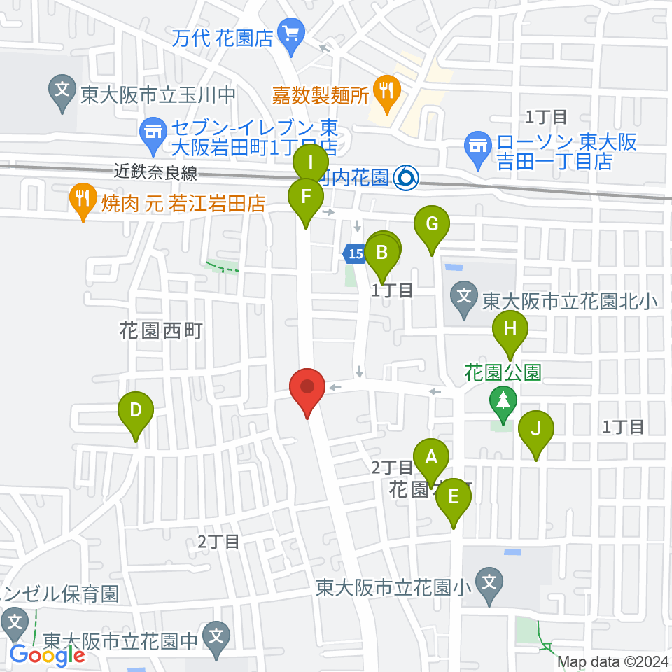 東大阪音楽学院周辺の駐車場・コインパーキング一覧地図
