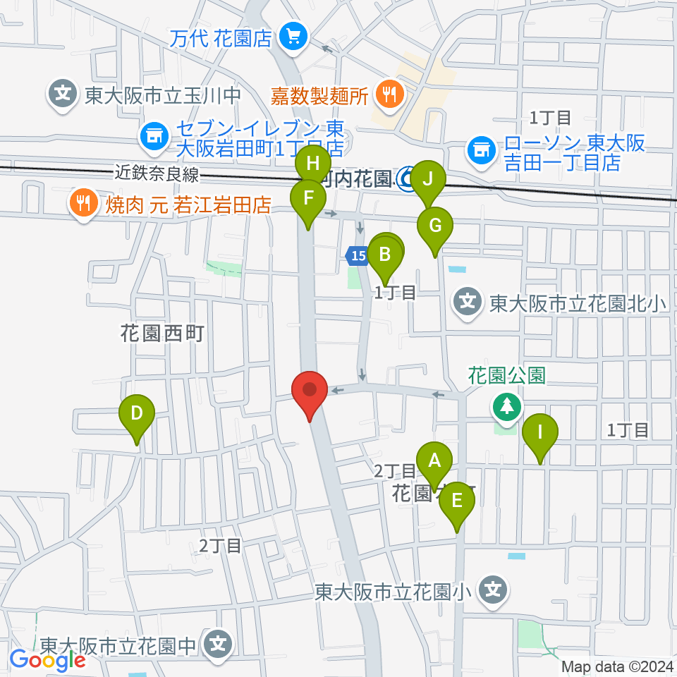 東大阪音楽学院周辺の駐車場・コインパーキング一覧地図