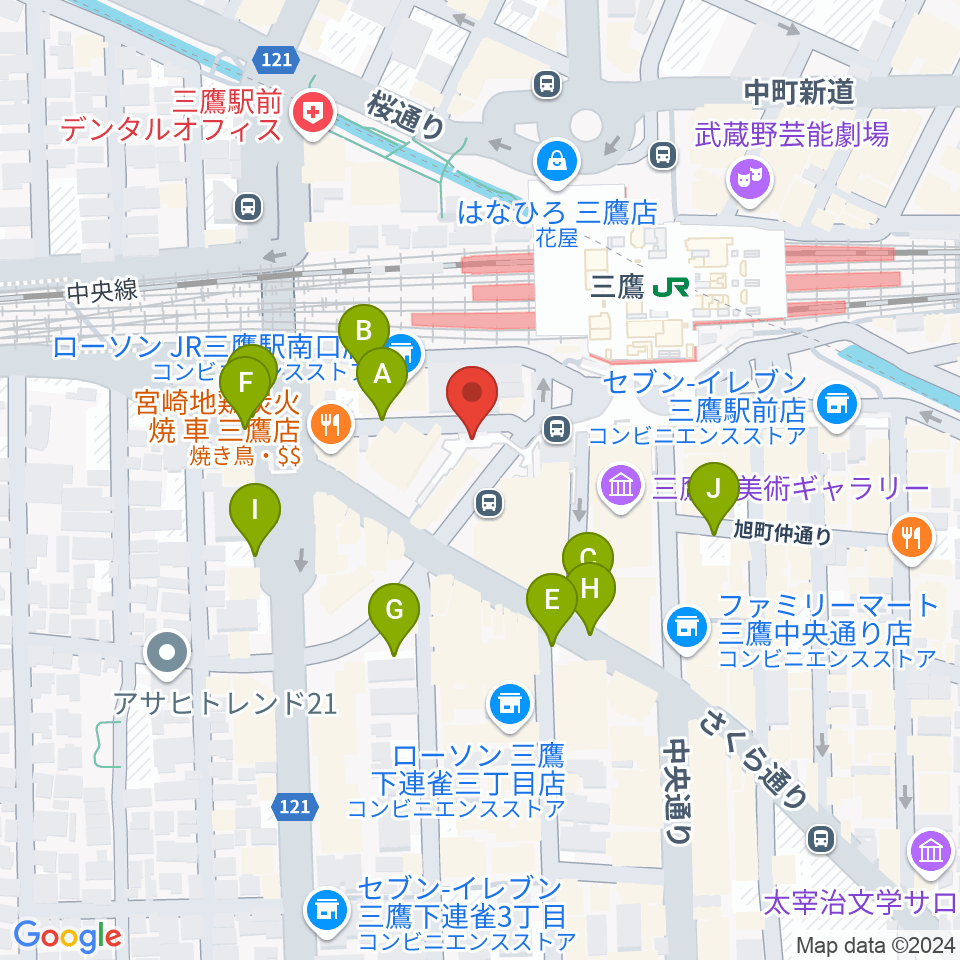 ヤマノミュージックサロン三鷹周辺の駐車場・コインパーキング一覧地図