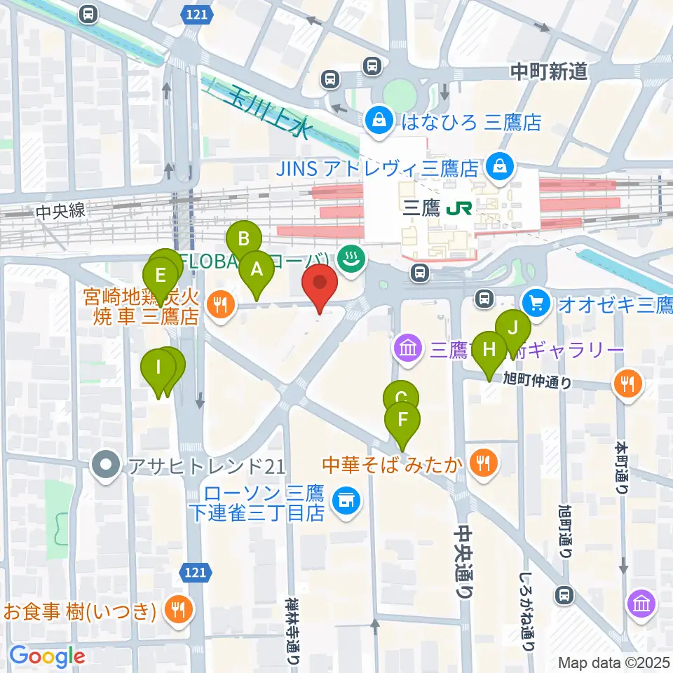 ヤマノミュージックサロン三鷹周辺の駐車場・コインパーキング一覧地図