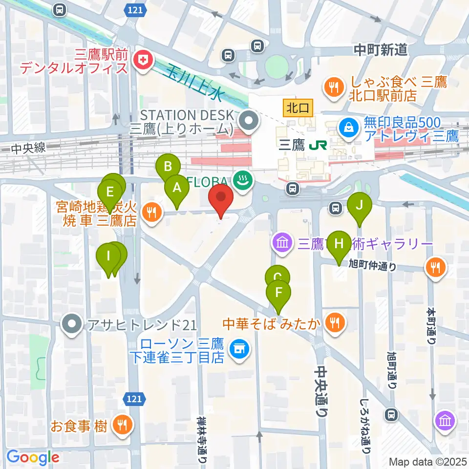 ヤマノミュージックサロン三鷹周辺の駐車場・コインパーキング一覧地図
