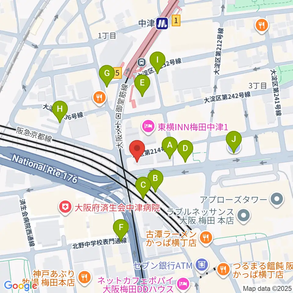 ロキシーミュージックスクール大阪梅田校周辺の駐車場・コインパーキング一覧地図