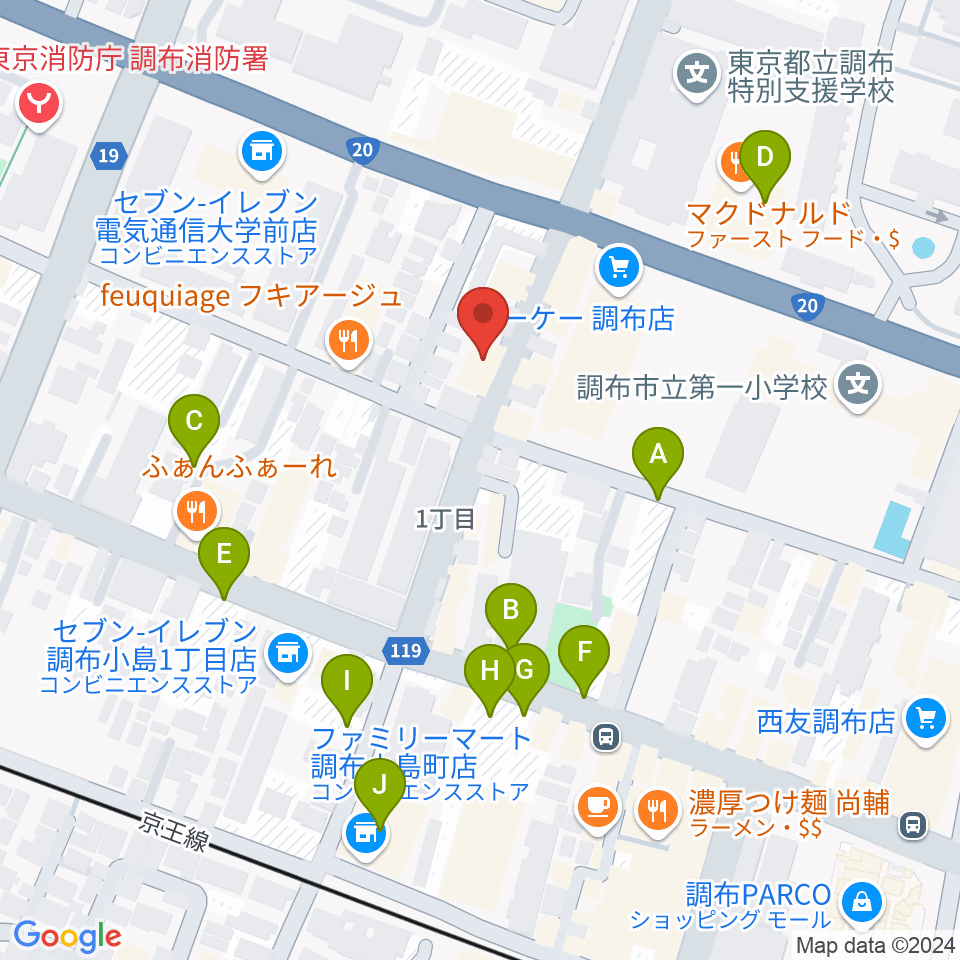 ちょうふ音楽教室周辺の駐車場・コインパーキング一覧地図