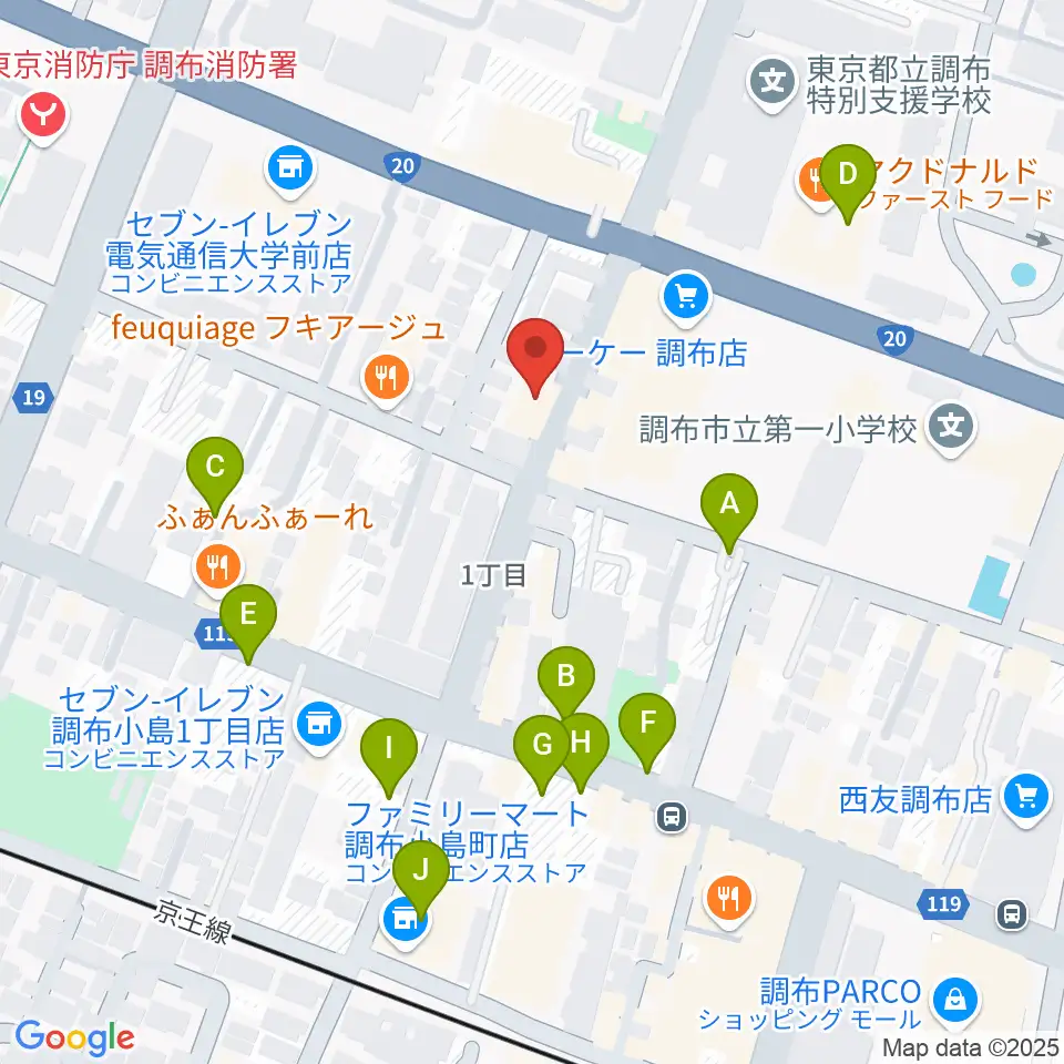 ちょうふ音楽教室周辺の駐車場・コインパーキング一覧地図