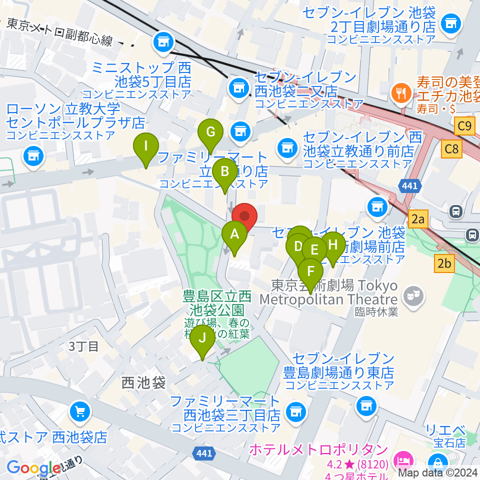 音楽教室ふわり池袋校周辺の駐車場・コインパーキング一覧地図