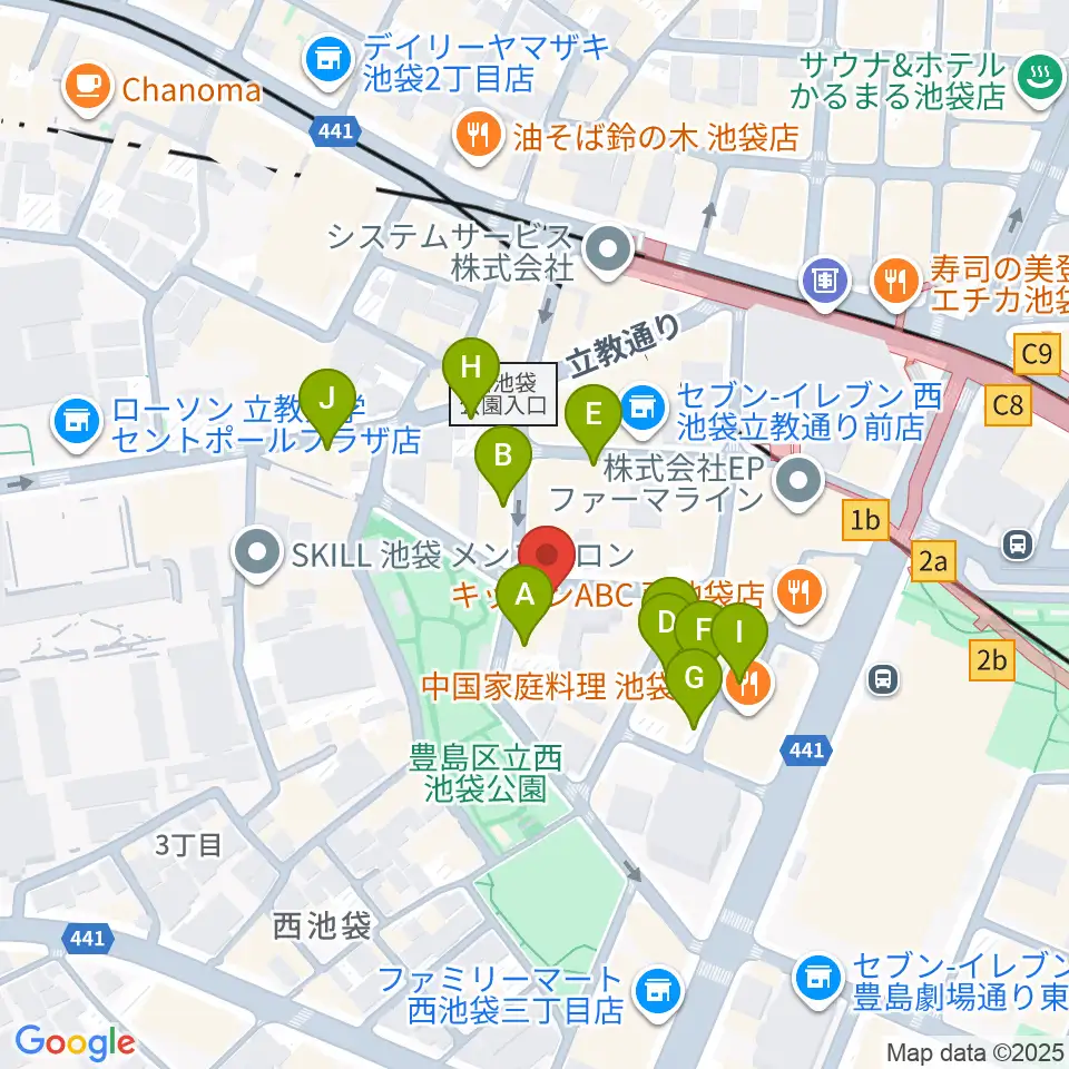 音楽教室ふわり池袋校周辺の駐車場・コインパーキング一覧地図