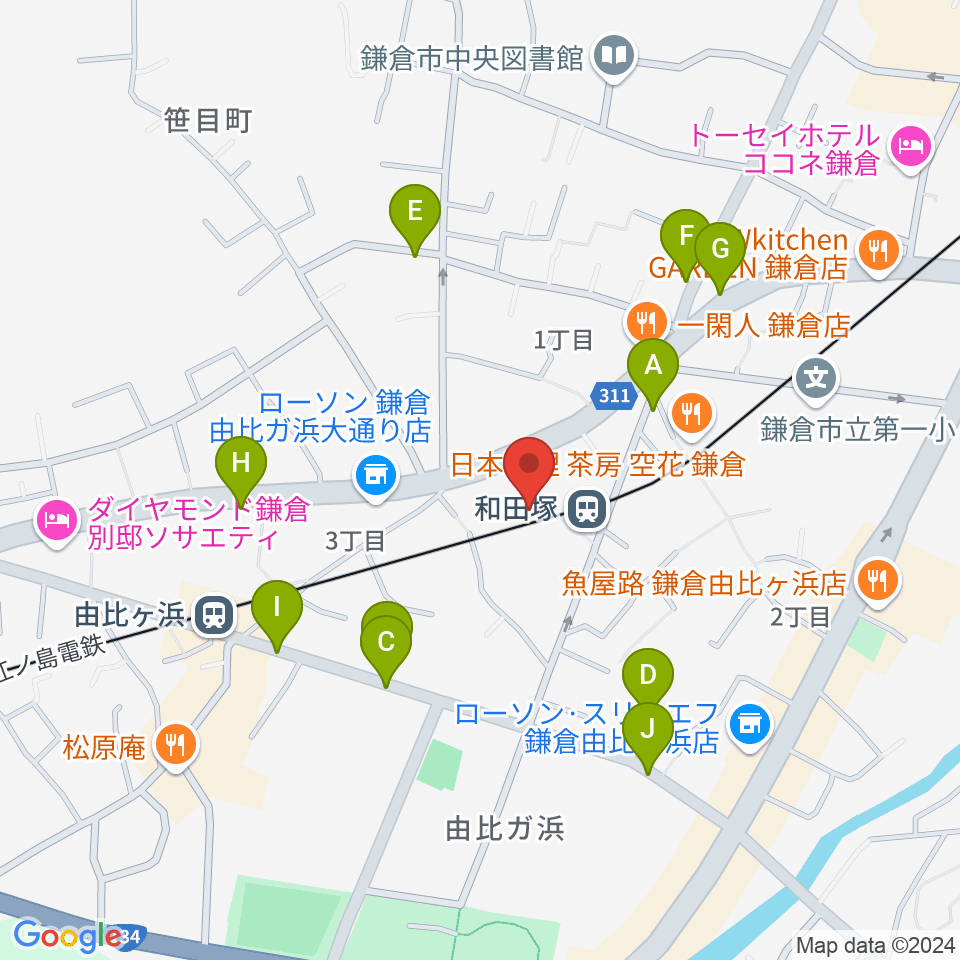 鎌倉アミ音楽教室周辺の駐車場・コインパーキング一覧地図