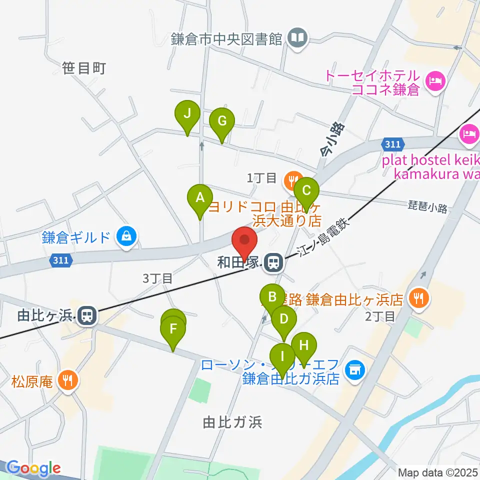 鎌倉アミ音楽教室周辺の駐車場・コインパーキング一覧地図