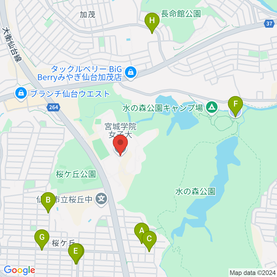 宮城学院女子大学音楽科周辺の駐車場・コインパーキング一覧地図