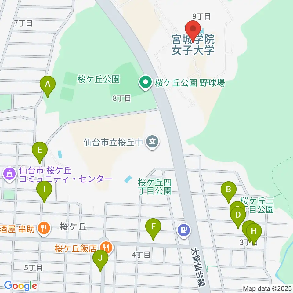 宮城学院女子大学音楽科周辺の駐車場・コインパーキング一覧地図