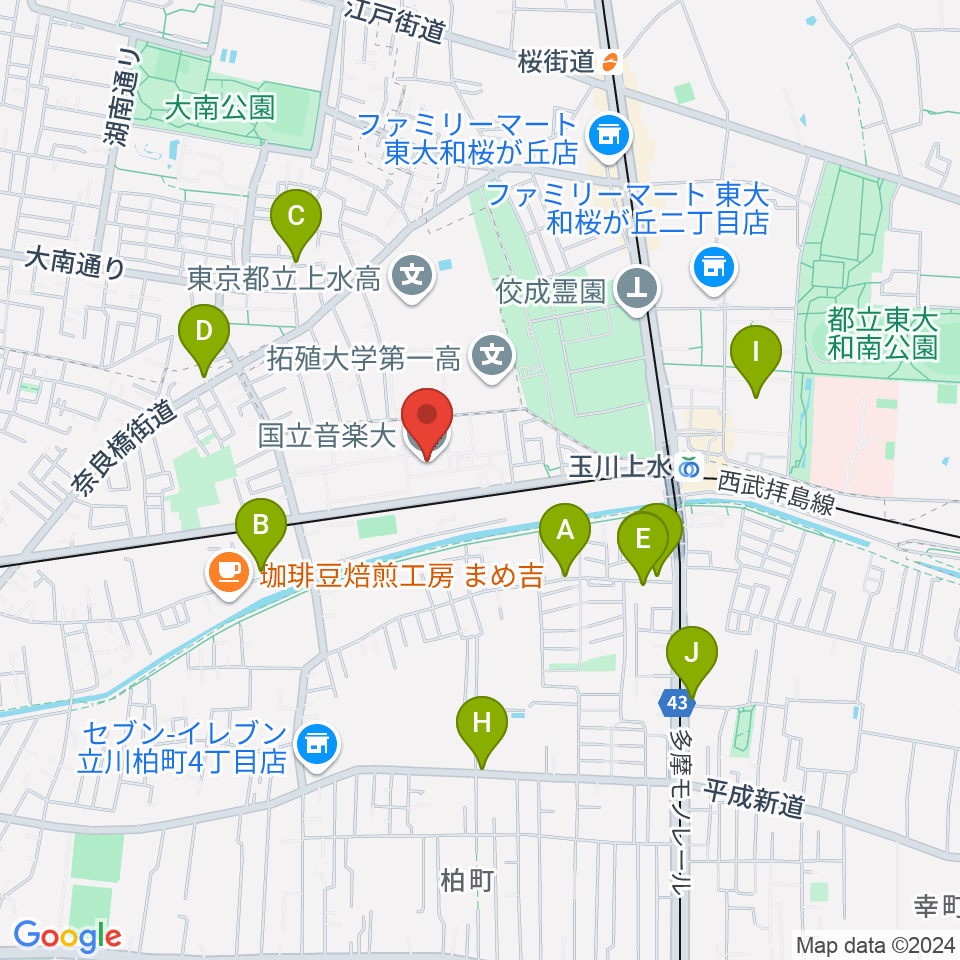 国立音楽大学周辺の駐車場・コインパーキング一覧地図