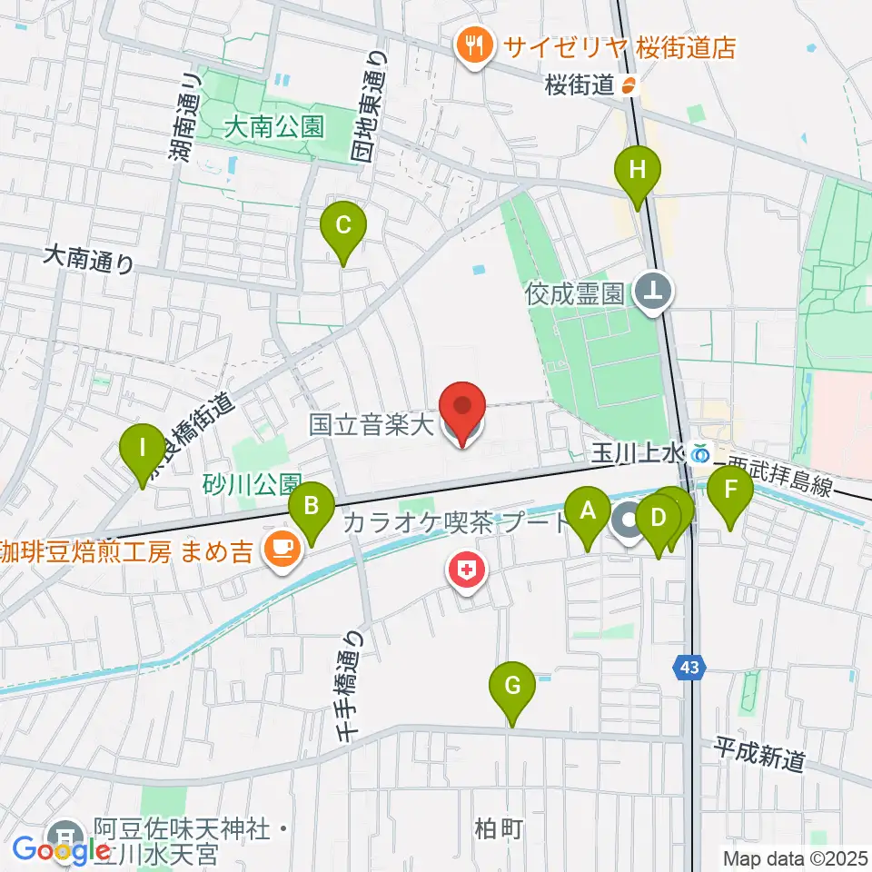 国立音楽大学周辺の駐車場・コインパーキング一覧地図