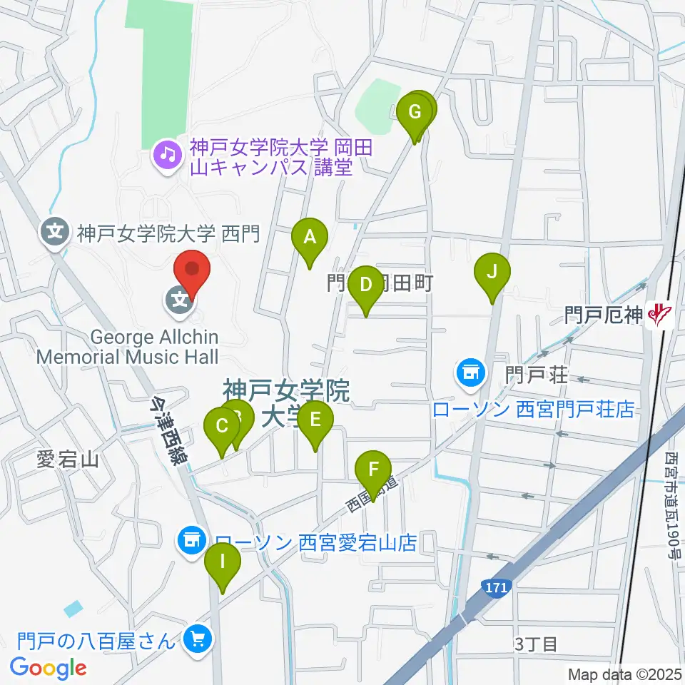 神戸女学院大学音楽学部音楽学科周辺の駐車場・コインパーキング一覧地図