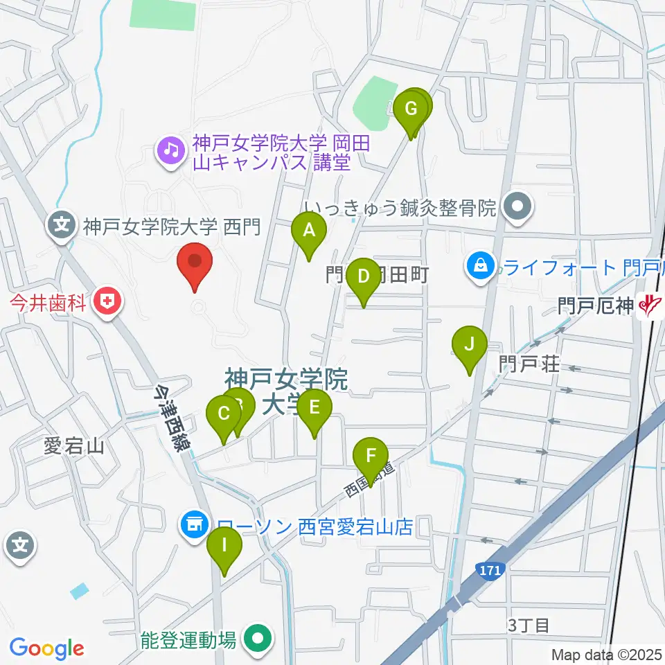 神戸女学院大学音楽学部音楽学科周辺の駐車場・コインパーキング一覧地図