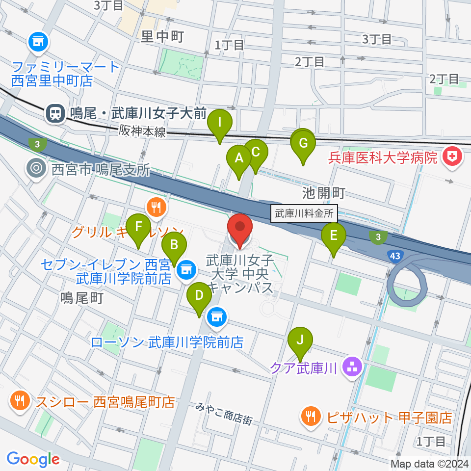 武庫川女子大学 音楽学部周辺の駐車場・コインパーキング一覧地図