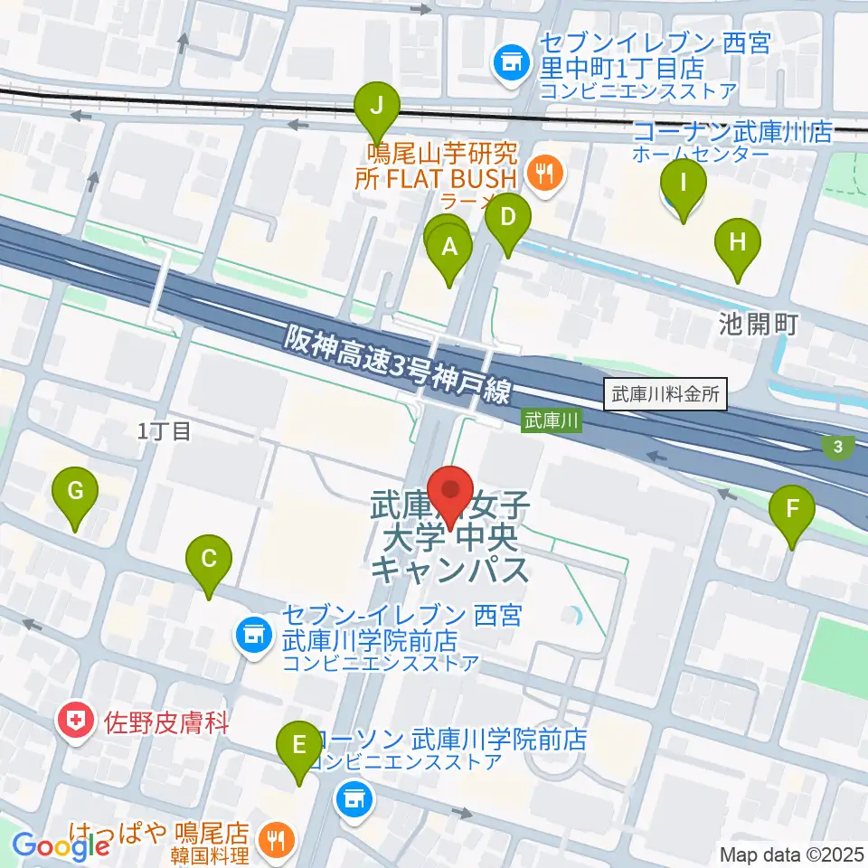 武庫川女子大学 音楽学部周辺の駐車場・コインパーキング一覧地図