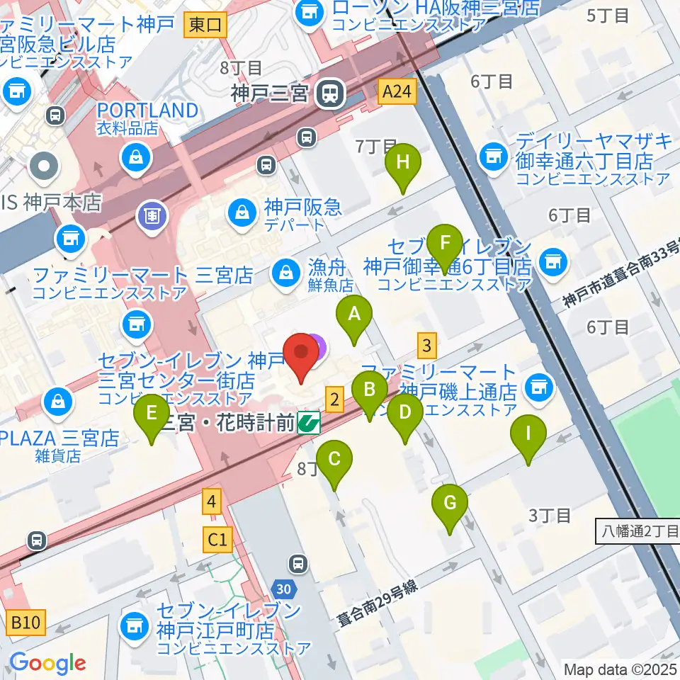 MIKIミュージックサロン三宮周辺の駐車場・コインパーキング一覧地図