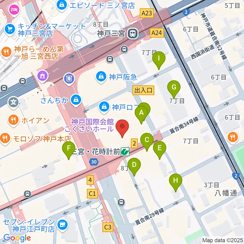 MIKIミュージックサロン三宮周辺の駐車場・コインパーキング一覧地図