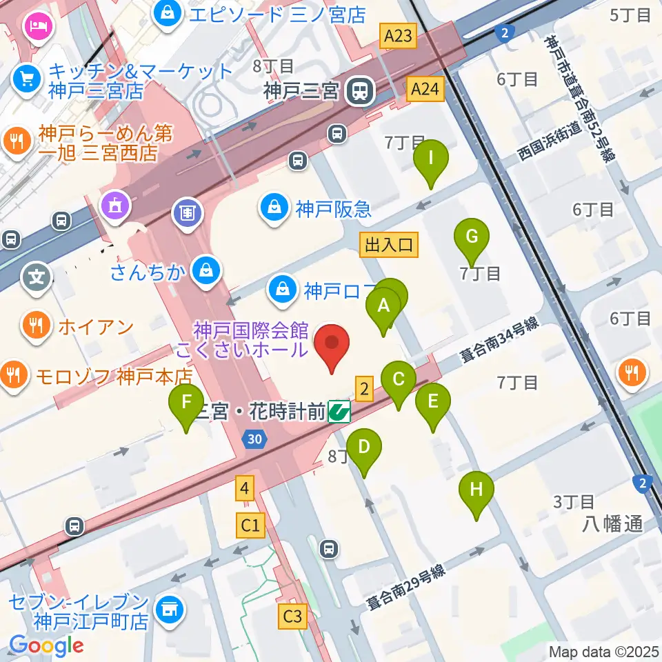 MIKIミュージックサロン三宮周辺の駐車場・コインパーキング一覧地図