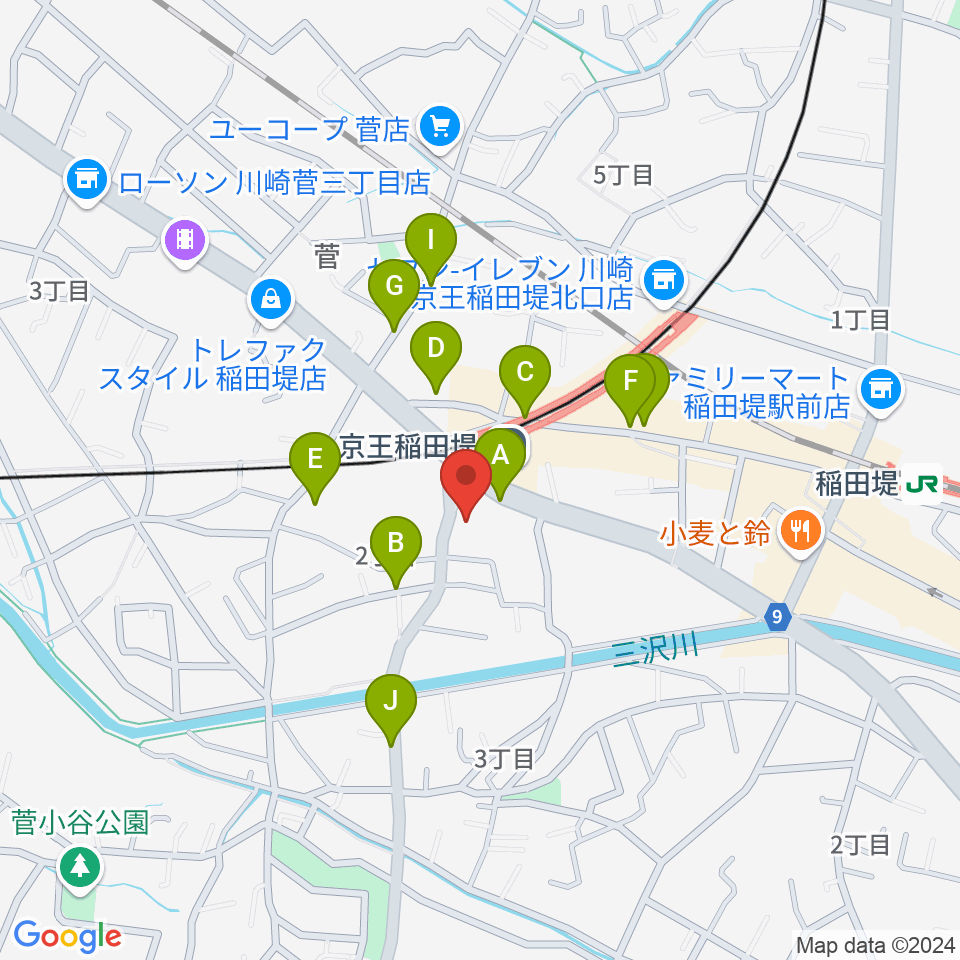 京王稲田堤音楽センター周辺の駐車場・コインパーキング一覧地図