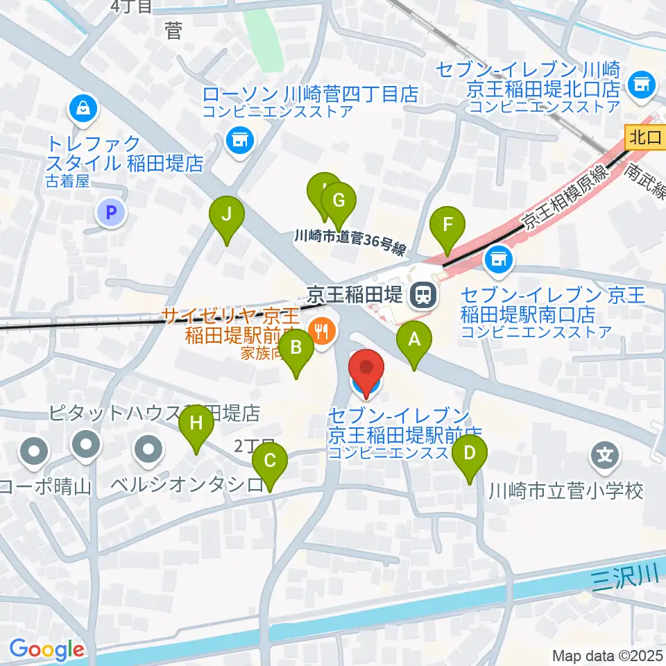 京王稲田堤音楽センター周辺の駐車場・コインパーキング一覧地図
