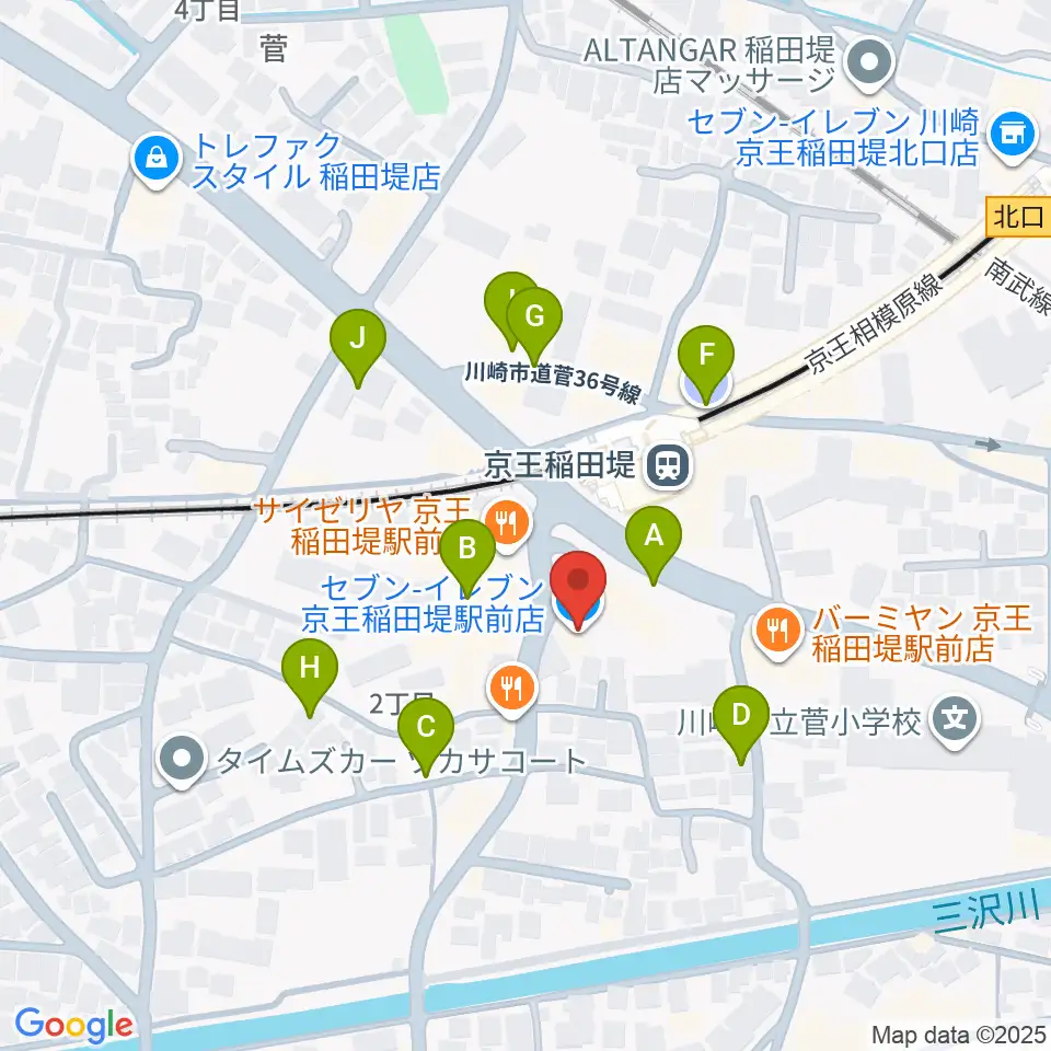 京王稲田堤音楽センター周辺の駐車場・コインパーキング一覧地図