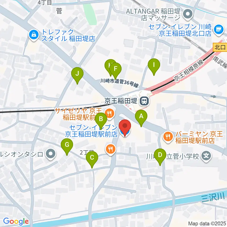 京王稲田堤音楽センター周辺の駐車場・コインパーキング一覧地図