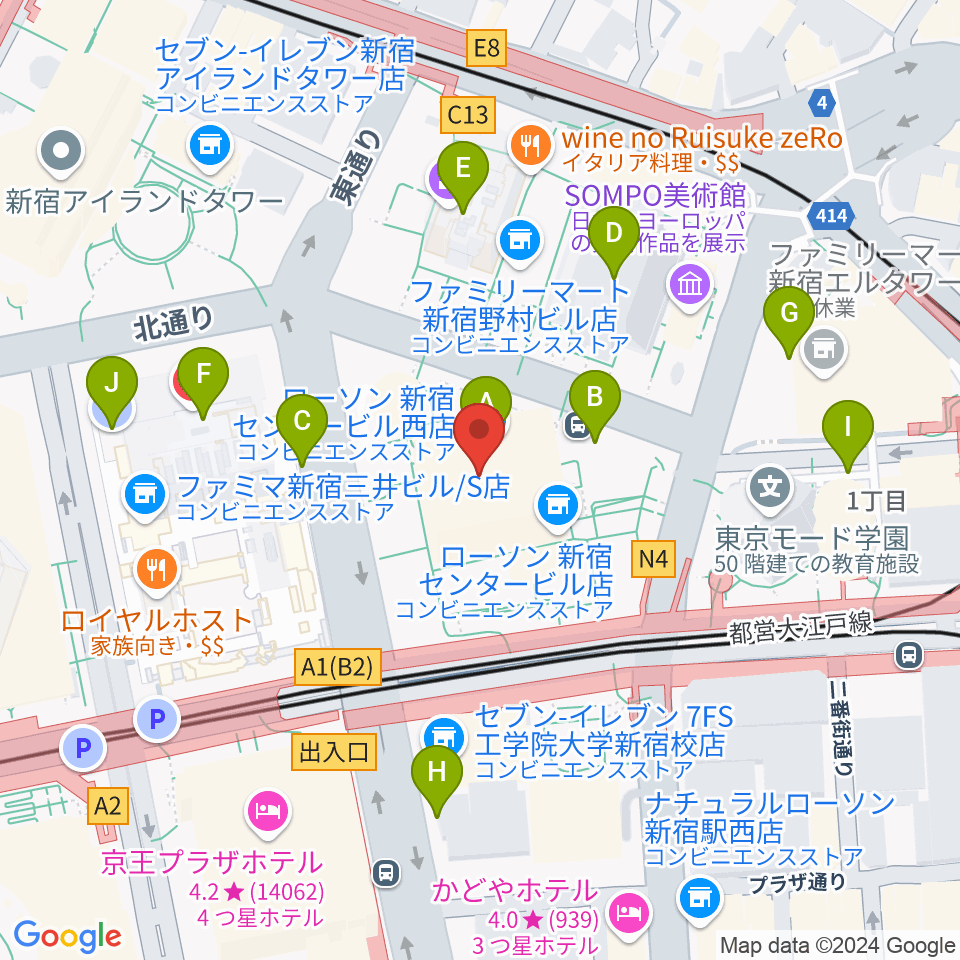 ヤマノミュージックサロン新宿周辺の駐車場・コインパーキング一覧地図